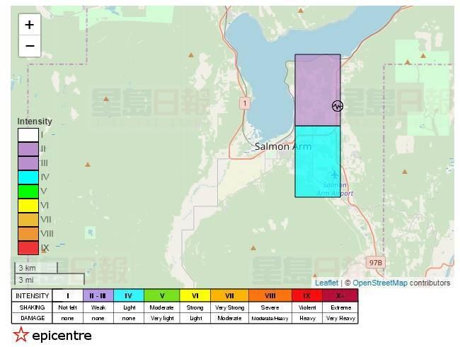 卑詩內陸Salmon Arm 2.2級地震