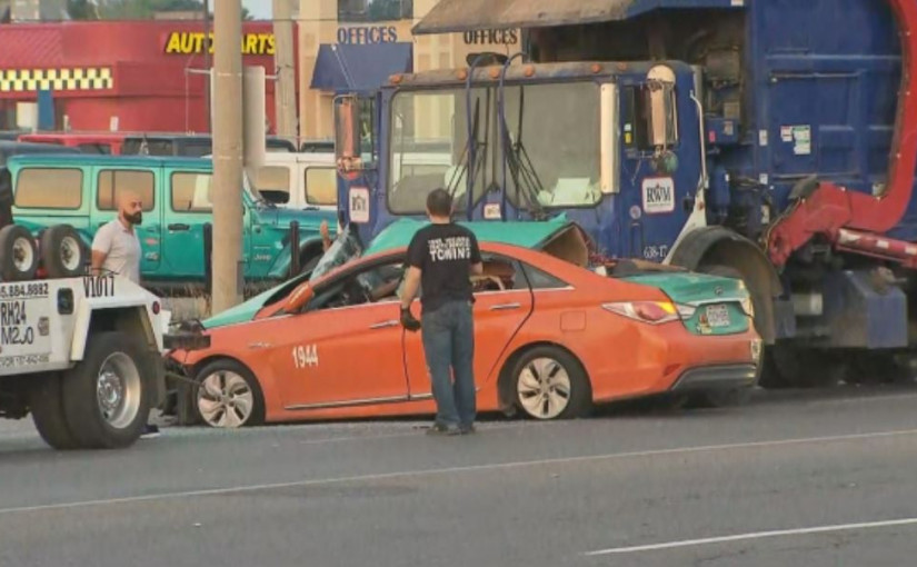 烈治文山的士垃圾車相撞 衝力大推行30米才停下