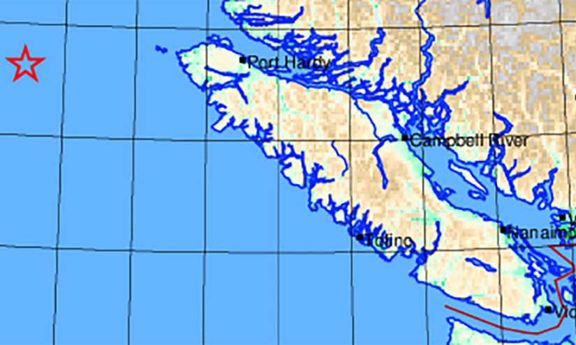 溫哥華島海域又發生地震 強度為4.8級