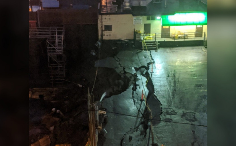 溫東一餐廳停車場因旁邊建築工地挖掘造成地陷