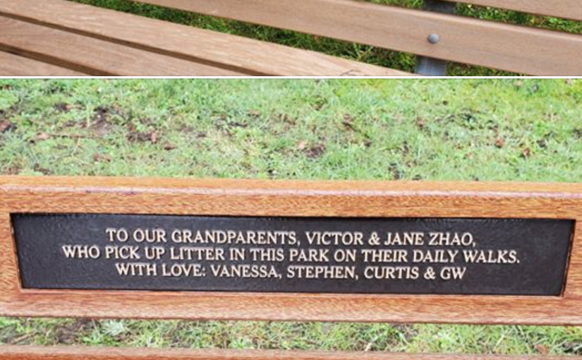 華人為父母捐贈給女皇公园的長椅上 出現反華塗鴉