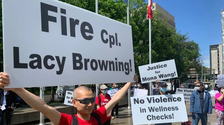 卡城市民集會抗議亞裔女學生遭騎警粗暴對待