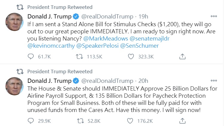 特朗普轉念願推財政措施  刺激北美股市大反彈