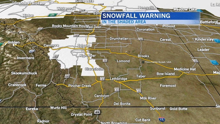 卡加利及部分地區發布降雪警告 預期降雪會超過15厘米