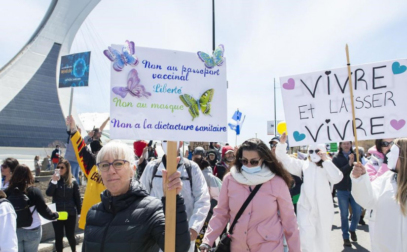 滿地可數千人遊行示威 抗議魁省的公共衛生措施