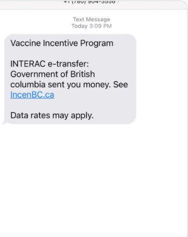 短信指打疫苗可領取現金 卑詩省政府提醒省民非屬實
