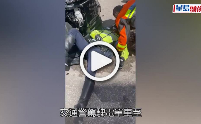 (視頻)交警意外｜警鐵騎與貨van相撞 交通警人仰車翻輕傷