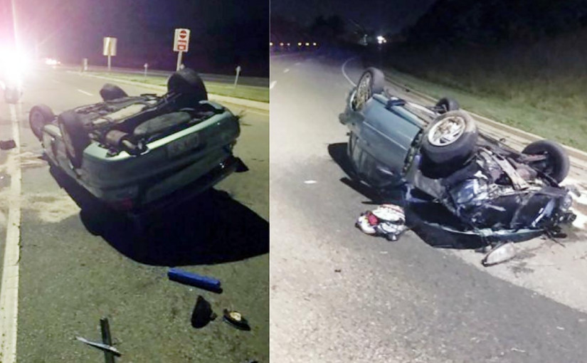 16歲少年醉駕失控重傷 汽車四輪朝天嚴重損毀