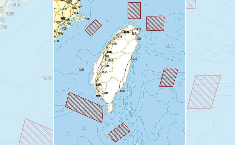 中國計劃在台灣周圍6海空域進行實彈演習