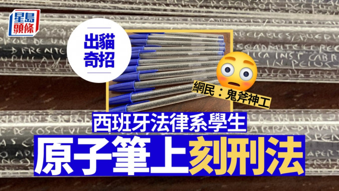 出貓奇招｜法律系學生11支原子筆刻滿刑法 網民：鬼斧神工