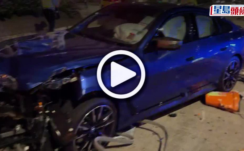 (視頻)酒後駕駛｜寶馬剷安全島掃欄撞冧交通燈 司機涉醉駕被捕