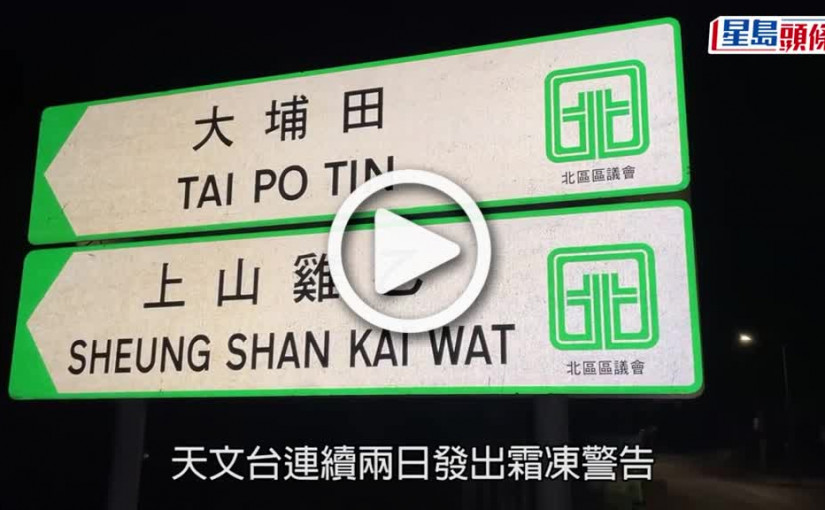 (視頻)霜凍警告持續 打鼓嶺清晨錄得1.9°C 車輛結霜「大銀幕」鋪滿冰晶下
