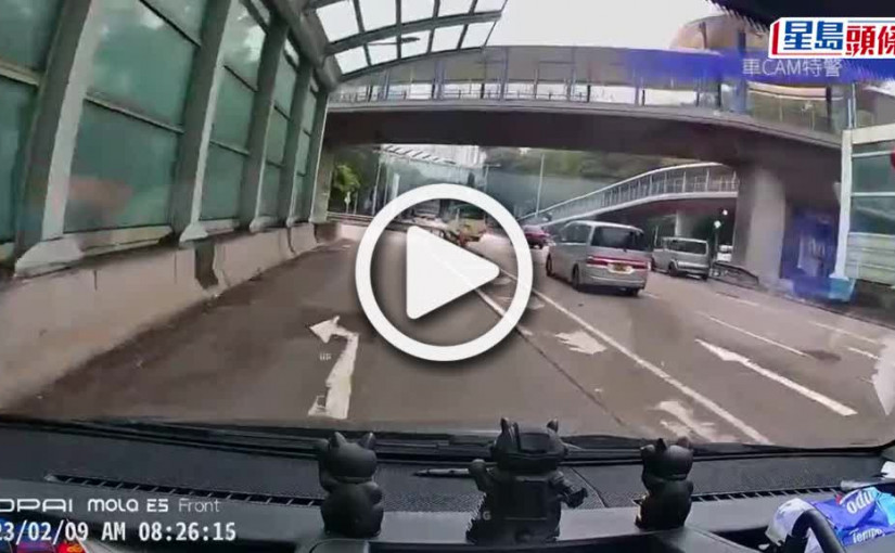 (視頻)大圍美田路工程車溜後 險撞駛至車輛 司機驚呼：好彩及時倒後走得切 │有片