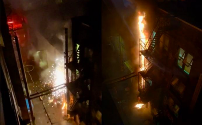 【有片】宛如電影畫面！溫哥華市中心東端電氣爆炸電線桿著火