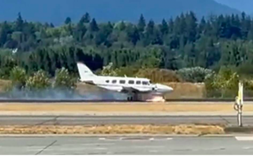 驚險！溫哥華國際機場Iskwew Air航班因故迫降火花四濺