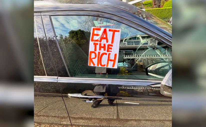 溫哥華富人區豪車輪胎癟了  有人「給富人添堵」