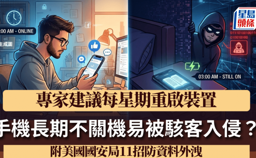 手機長期不關機易被駭客入侵？專家建議每星期重啟裝置 附美國國安局11招防資料外洩